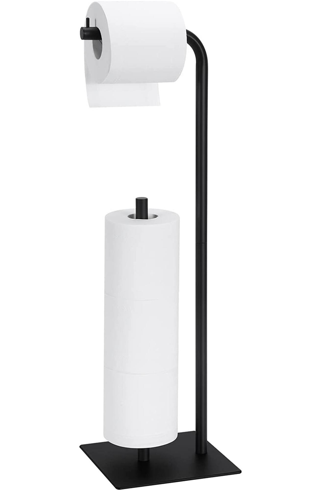 Black Freestanding Metal Toilet Paper Holder Stand